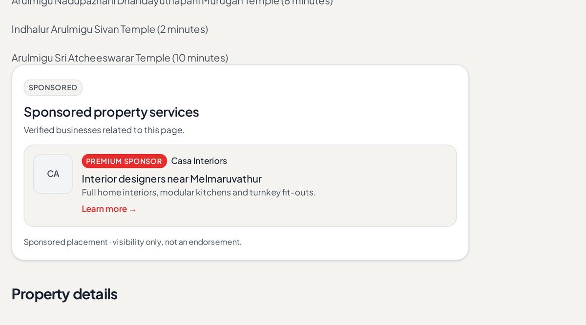 Example of a sponsored placement on the Property detail page (detail_sponsor)