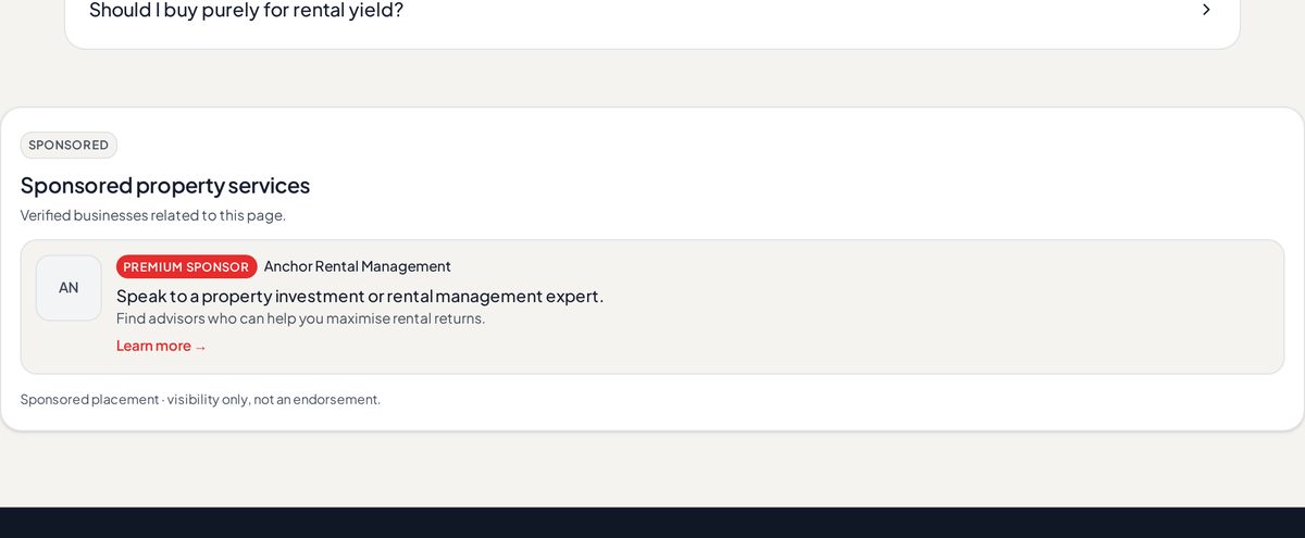 Example of a sponsored placement on the Rental yield calculator (tool_yield)